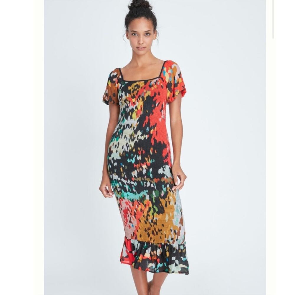 Anthropologie Bl-nk Galina Smocked Midi Dress Size Medium